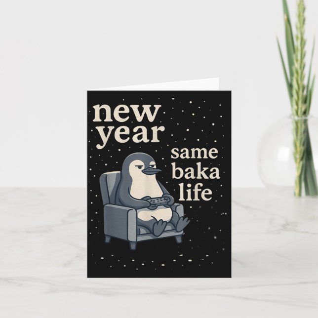 Tarjeta Año Nuevo Misma Vida de Baka Pingüino Chiste de Vi (Anverso)