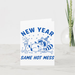 Tarjeta Año Nuevo Mismo Mapache Divertido Desastre