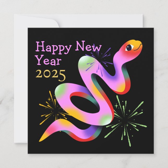 Tarjeta Año Nuevo Serpiente Quirky Saludo Negro (Anverso)
