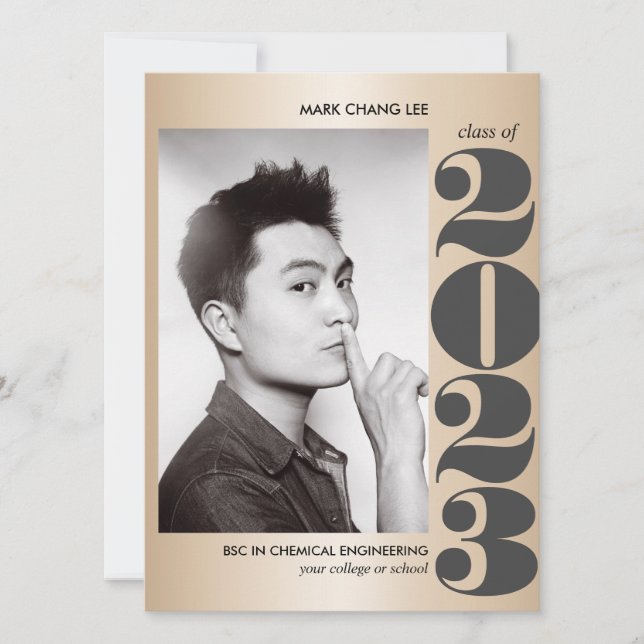 TARJETA AÑO ORO | GRADUACIÓN DE FOTOGRAFÍAS DE GRAY BOLD C (Anverso)