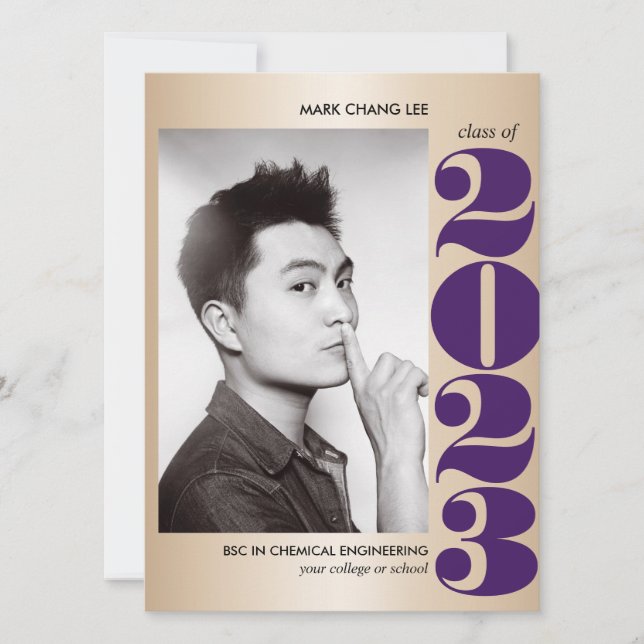 TARJETA AÑO ORO | GRADUACIÓN DE FOTOS DE PURPLE COLLEGE (Anverso)