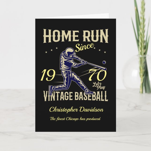 Tarjeta Año personalizado Vintage Béisbol Nocturno (Anverso)