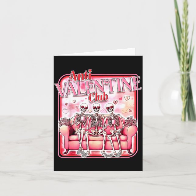 Tarjeta Anti Valentine Club Funny Skeleton Drinking Hearts (Anverso)