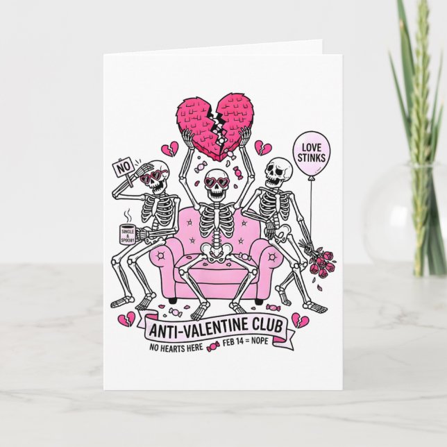 Tarjeta Anti Valentine Club Funny Skeleton Valentines Men  (Anverso)