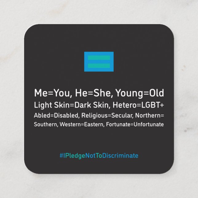 Tarjeta antidiscriminación 2.5"x2.5" Paquete de 10 (Reverso)