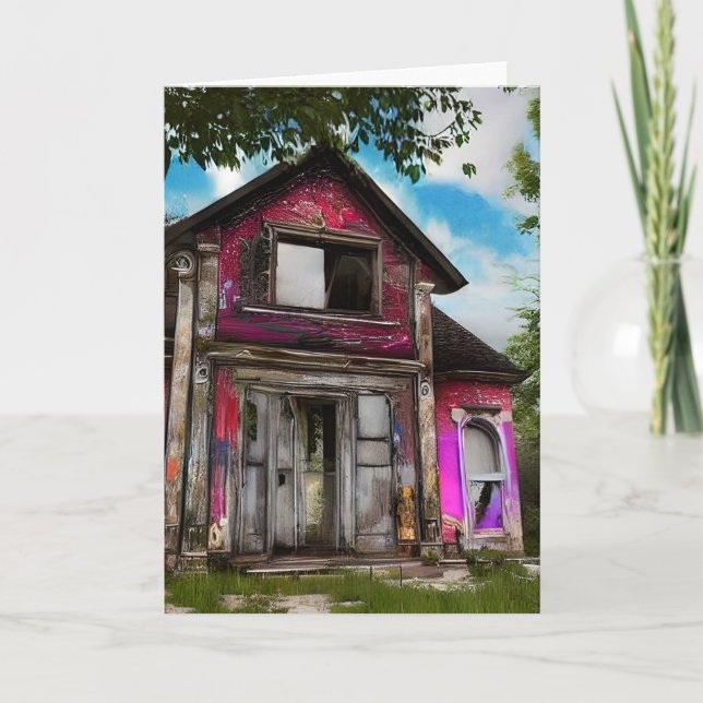 Tarjeta Antigua casa abandonada cerca de los bosques (Anverso)