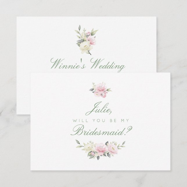 Tarjeta antigua de dama de honor rosa rosa (Anverso / Reverso)