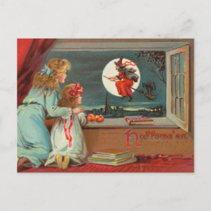 Tarjeta antigua de Halloween de la era victoriana,