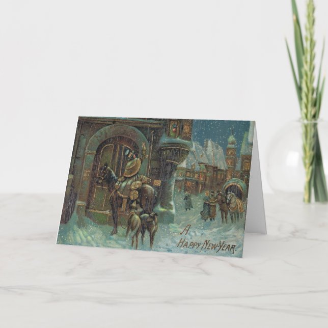 Tarjeta antigua de la Feliz Año Nuevo (Anverso)
