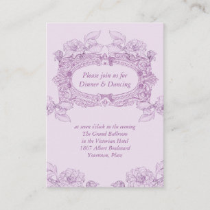 Tarjeta antigua de la recepción nupcial de la lila
