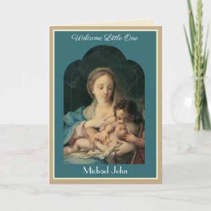 Tarjeta antigua de la Virgen María bebé religiosa