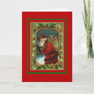 Tarjeta antigua de Navidad Feliz Navidad Santa