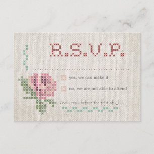 Tarjeta antigua de RSVP del punto de cruz que se