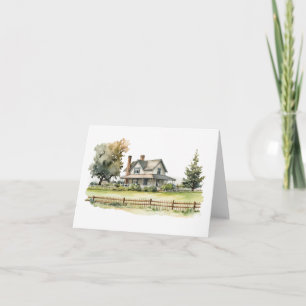 Tarjeta Antigua granja con saludo en blanco de la valla de