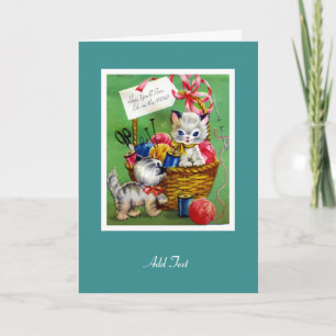 Tarjeta antigua Que te recuperes pronto Dos gatito