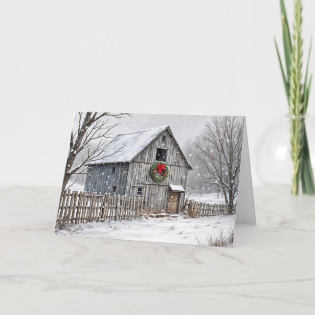 Tarjeta Antiguo Barn Con Navidades Wreath (Anverso)