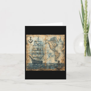 Tarjeta Antiguo Mapa Náutico Pirata Barco Marítimo