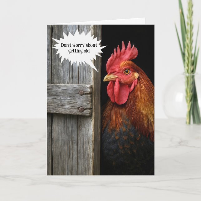Tarjeta Antiguo Rooster Por Viejo Cumpleaños (Anverso)