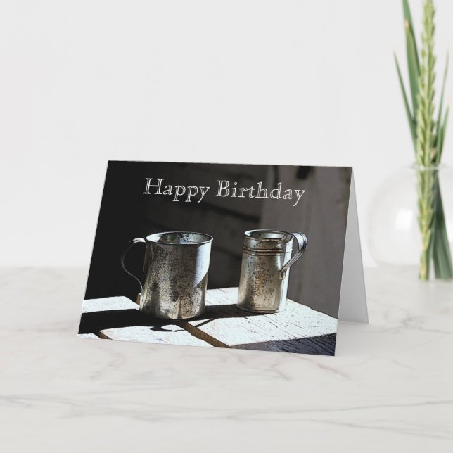 Tarjeta Antiguo Tin Cups Feliz cumpleaños (Anverso)