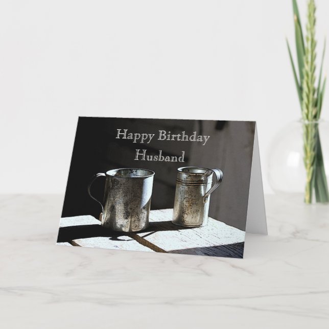 Tarjeta Antiguo Tin Cups Marido Feliz Cumpleaños (Anverso)