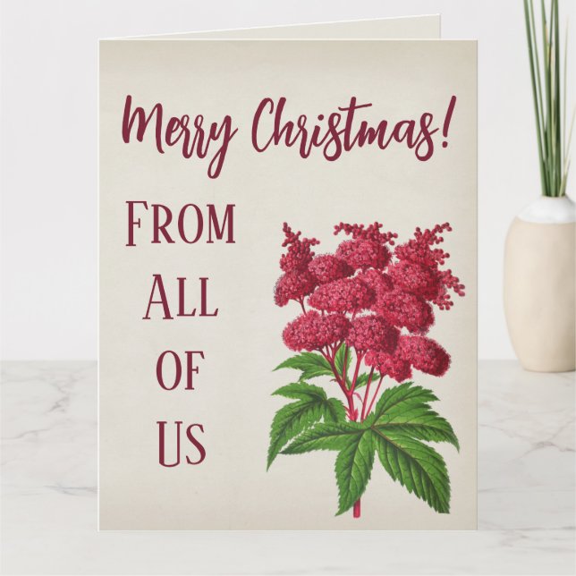 Tarjeta Antiguo Vintage Navidad Espiraea Roja Palmata (Anverso)