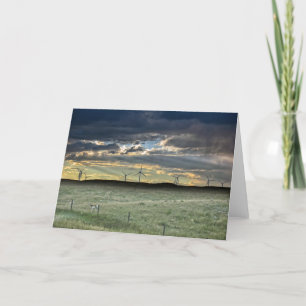 Tarjeta Antílope de Pronghorn con los molinoes de viento