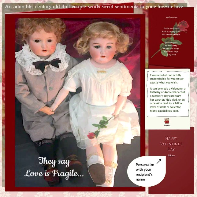 Tarjeta Antique Child Dolls Sweet Couple Card  (1890s antique dolls Brin and Charlotte send your heartfelt Valentines/Birthday/Anniversary wishes 🌹)