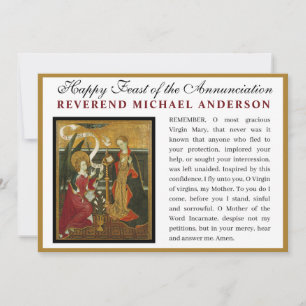 Tarjeta Anunciación católica Oración Virgin Mary Memorare