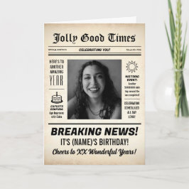 Tarjeta Any Age, Custom Photo, Vintage Newspaper Birthday