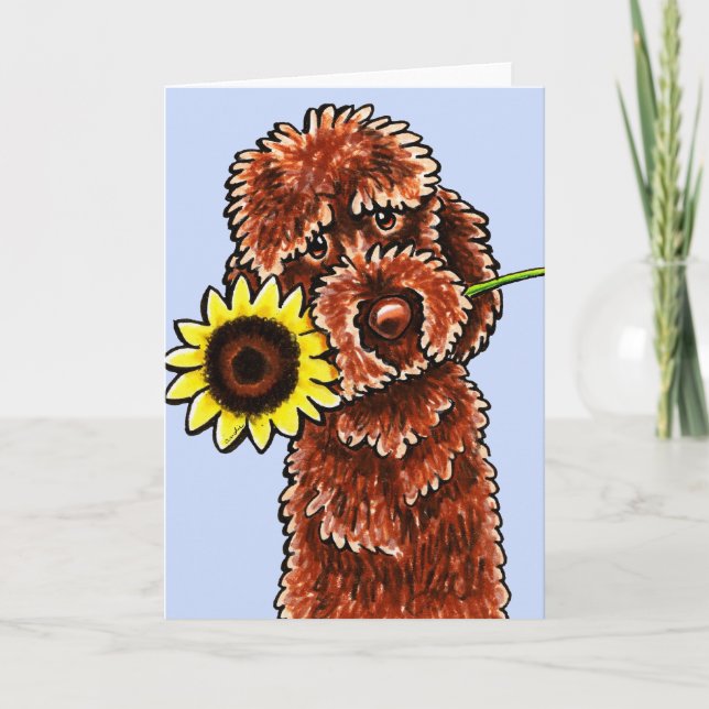 Tarjeta Apagado-Correo soleado Art™ de Labradoodle del (Anverso)
