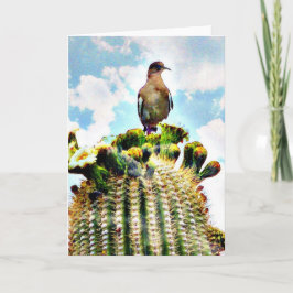 Tarjeta Apenas sitting en un saguaro