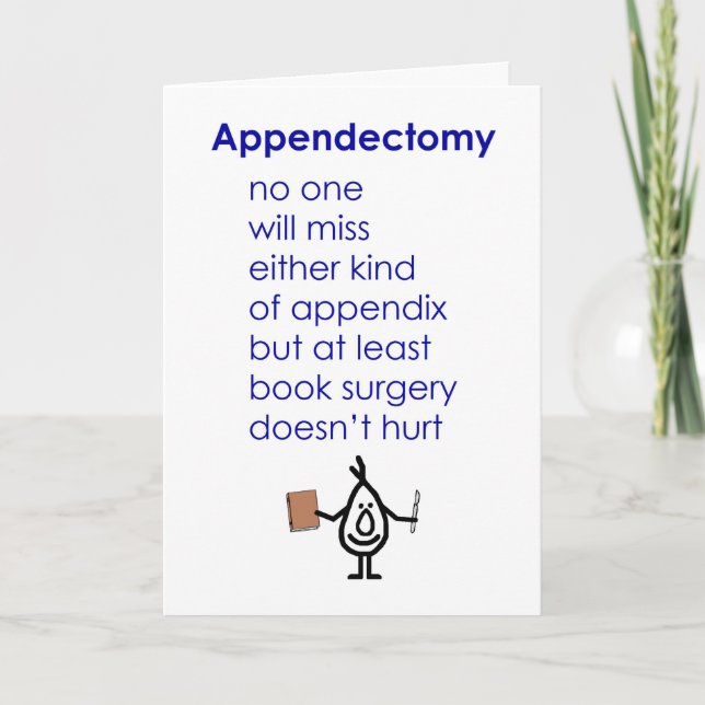 Tarjeta Apendectomía - Un divertido poema de recuperación  (Anverso)