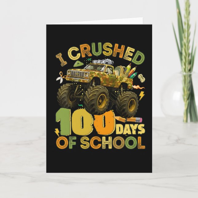 Tarjeta Aplasté 100 Días de Camión Monstruo Escolar (Anverso)