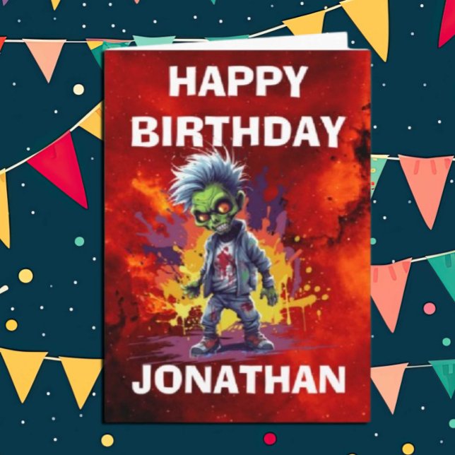Tarjeta Apocalypse Birthday Zombie Boy (Zombie Walkers,  Your birthday party won't be complete without an array of gruesome zombie props! )