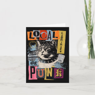 Tarjeta Apoya la biblioteca local gato divertido leyendo l
