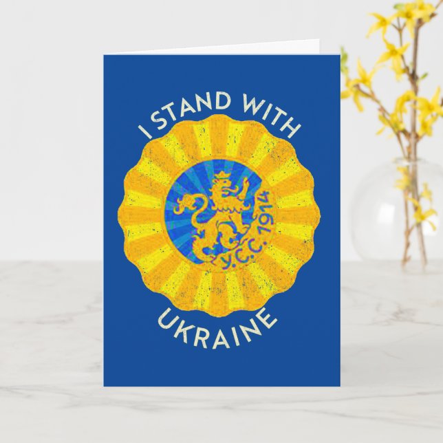 Tarjeta Apoyen a Ucrania, el líder ucraniano del Sich Rifl (flor amarilla)