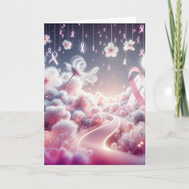 Tarjeta Apoyo al cáncer de mama con lazo rosa (Anverso)