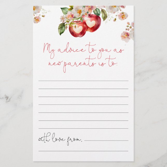 Tarjeta Apple of Our Eye Advice para los padres (Anverso)