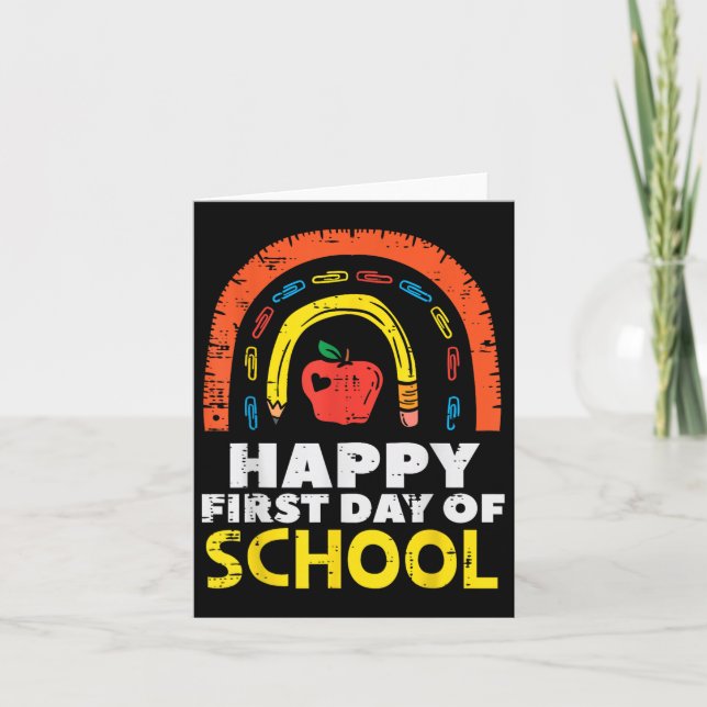 Tarjeta Apple Rainbow Happy First Day Cute Teach (Anverso)