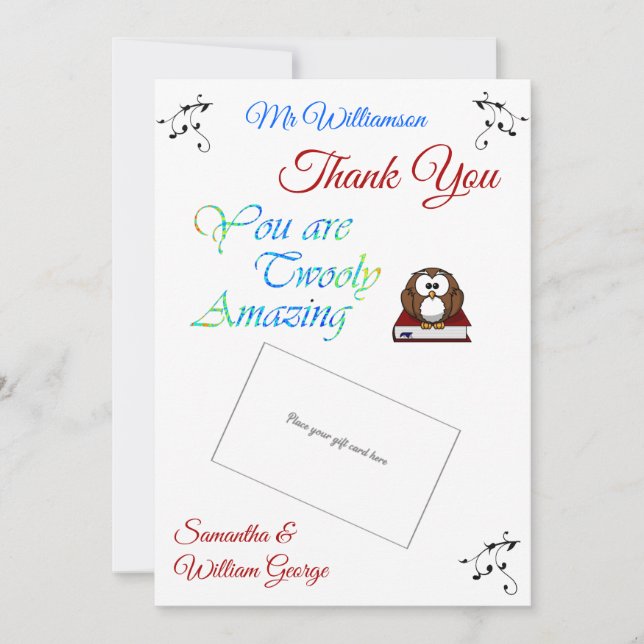 Tarjeta Apreciación del profesor Owl Gracias Dueño De Tarj (Anverso)