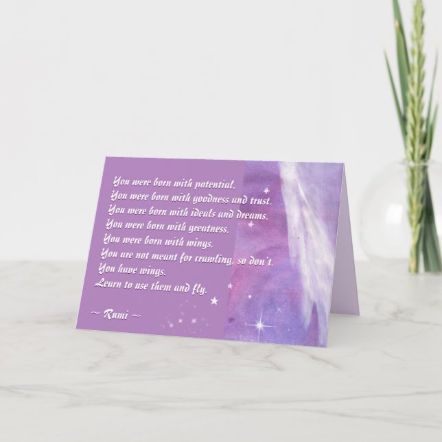 Tarjeta Aprenda a usar sus alas (Rumi Quote) (Anverso)
