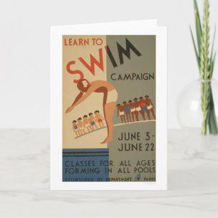 Tarjeta Aprenda nadar NYC WPA 1940