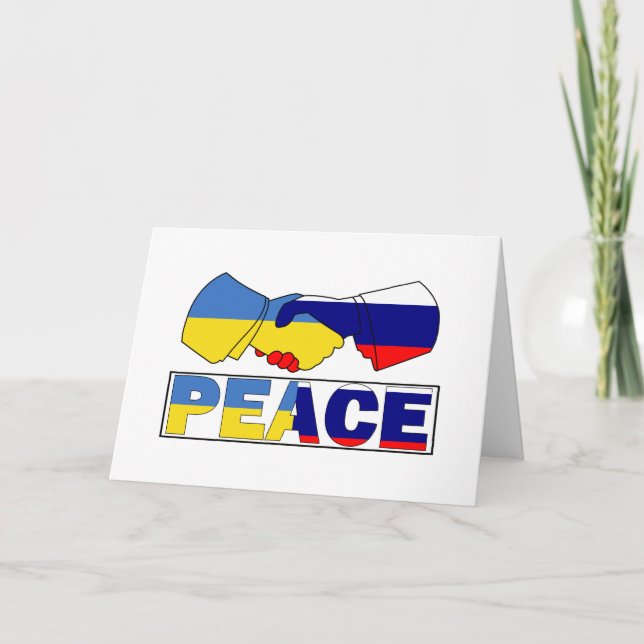 Tarjeta Apretón de manos de la paz, bandera de Rusia en Uc (Anverso)
