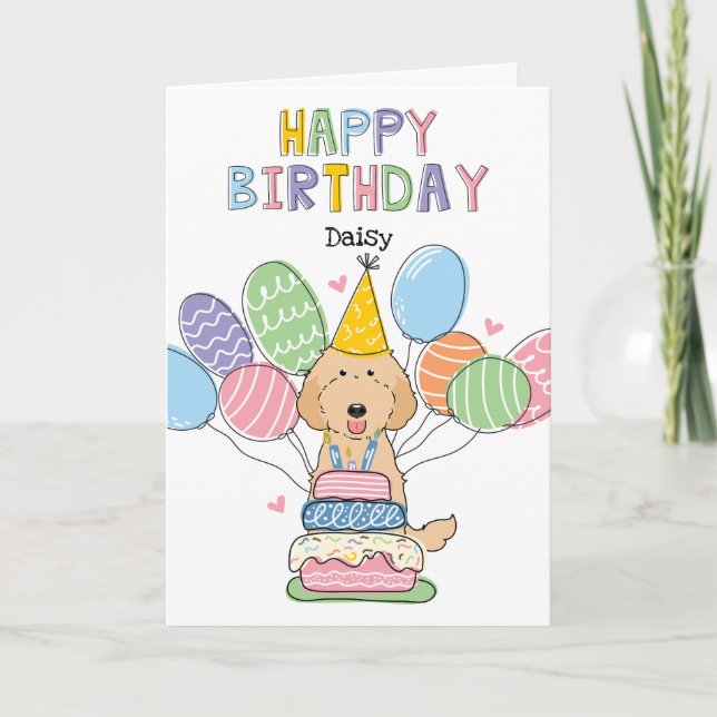 Tarjeta Apricot Labradoodle Dog Happy Birday Card (Anverso)