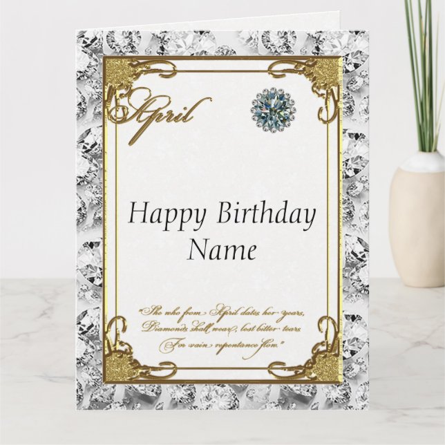 Tarjeta April Diamond Birthstone Birthday 8.5x11 Card (Anverso)