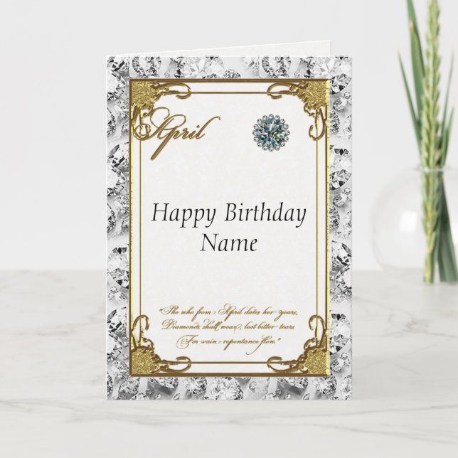 Tarjeta April Diamond Birthstone Birthday Card (Anverso)