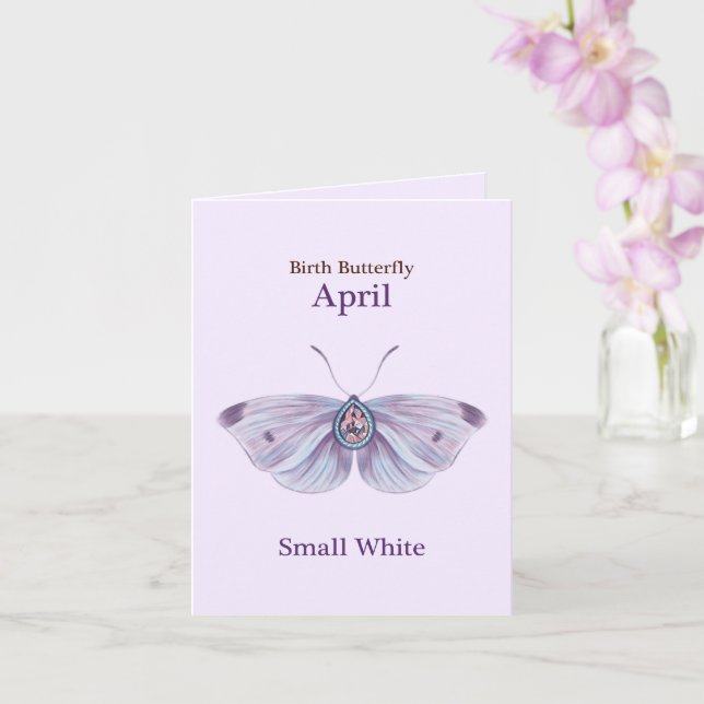Tarjeta April Purple Small White Diamond Butterfly Art (Orquídea)