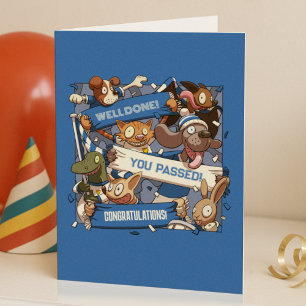 Tarjeta ¡Aprobaste! Bufanda de dibujos animados de aficion