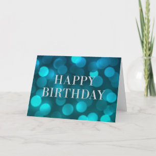 Tarjeta Aqua Blue Bokeh Ilustra Faux Silver Feliz cumpleañ