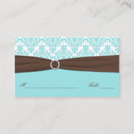Tarjeta Aqua Blue, Brown, White Damask Place